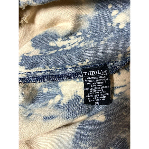 Thrill Jeans Women Shirt Medium Blue High Low Distressed Button Down pre owned - Picture 6 of 14